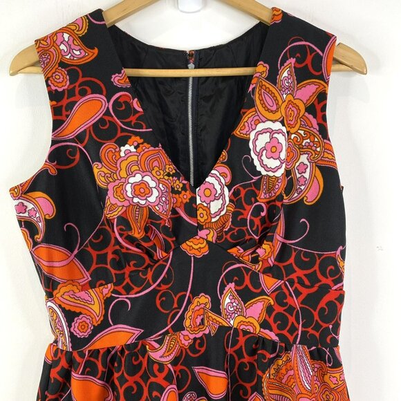 Vintage Dress 60's 70's Nu-Mode Maxi Retro Mod Floral Polyester Sleeveless M/L - Picture 2 of 5